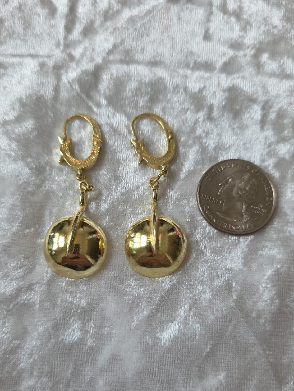 Retro 1970s Polished Gold Over Sterling Disc Drop Earrings - Picture 5 of 8